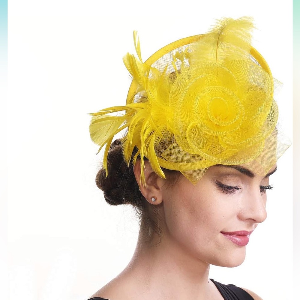 Yellow cosplay fascinator headpiece clip or headband new never worn feathers